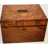 A late Victorian walnut veneered writing stationary work box, the hinged lid with an inscribed