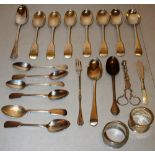 A set of six Edwardian silver fiddle pattern dessert spoons, initialled, Maker John Round, Sheffield