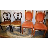 A pair of Danish larch and marquetry inlaid side chairs, with padded backs, a ring turned cresting