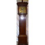 A mid eighteenth century Scottish oak longcase clock, the thirty hour birdcage movement striking