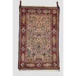 Kashan silk prayer rug, west Persia, circa 1930s, 5ft. 1in. x 3ft. 4in. 1.55m. x 1.02m. Overall even