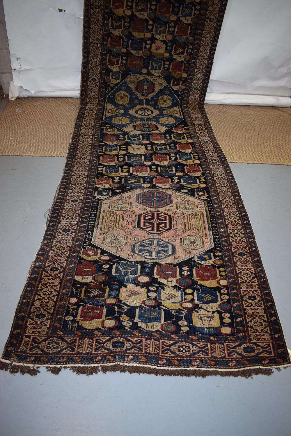 Caucasian runner with Kufic main border, Daghestan district, late 19th century, 16ft. 2in. x 3ft. - Image 4 of 11