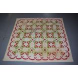 Attractive American applique quilt, mid-19th century, 84in., 213cm. sq. Unlined. Some time spots/