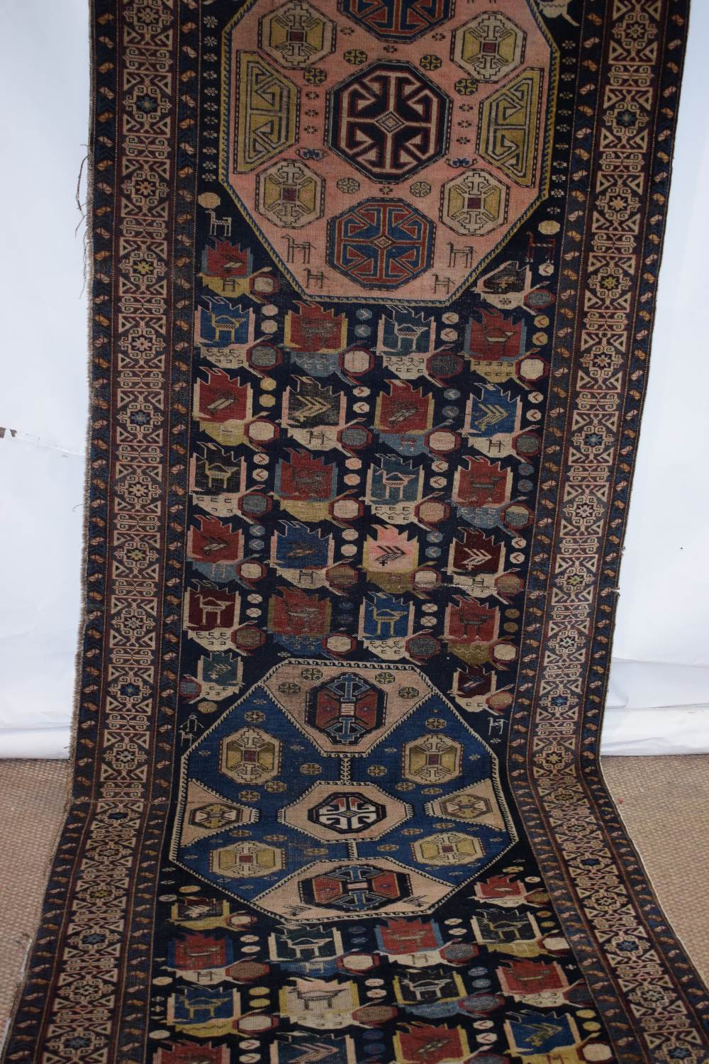 Caucasian runner with Kufic main border, Daghestan district, late 19th century, 16ft. 2in. x 3ft. - Image 3 of 11