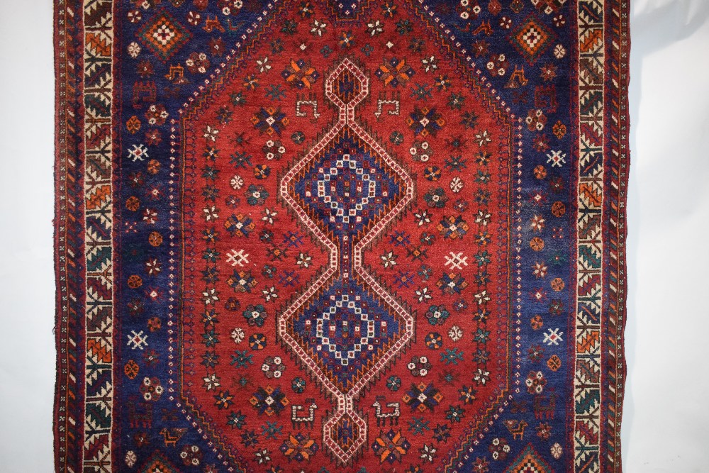 Niriz rug, Shiraz area, south west Persia, circa 1950s, 6ft. 3in. x 5ft. 3in. 1.91m. x 1.60m. Red - Image 3 of 6