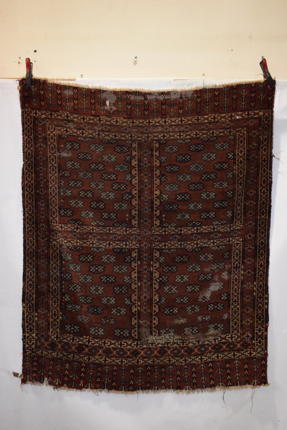 Two rugs: the first: Yomut Turkmen ensi, Turkmenistan, circa 1920s, 5ft. 7in. x 4ft. 7in. 1.70m. x