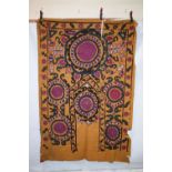 Decorative Uzbek suzani, Samarkand, circa 1920s, 88in. x 60in. 224cm. x 152cm. Embroidered in silk