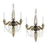 Pair of Empire-Style Bronze and Crystal Sconces