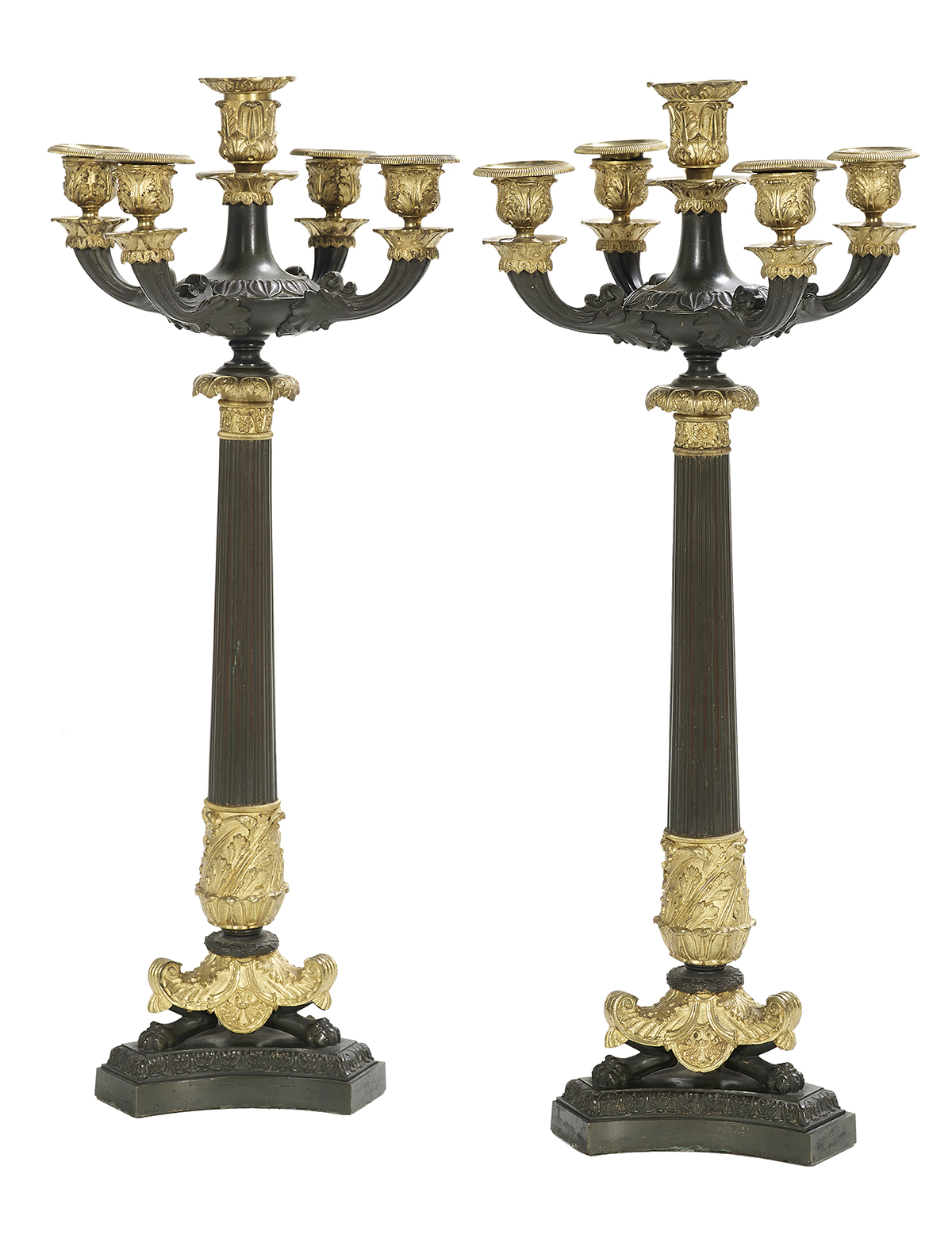 Pair of French Restauration Bronze Candelabra