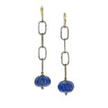 Pair of Carved Tanzanite and Diamond Earrings