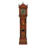George III Red Chinoiserie Tall Case Clock