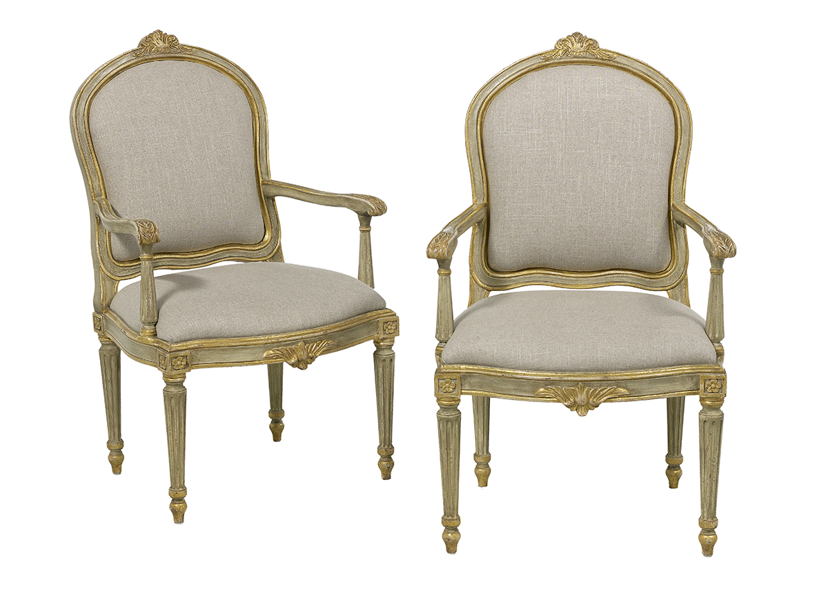 Pair of Louis XVI-Style Painted Fauteuils