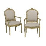 Pair of Louis XVI-Style Painted Fauteuils