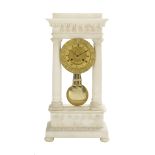 French Alabaster and Gilt-Bronze Portico Clock