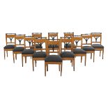 Twelve Biedermeier Ebonized and Elm Dining Chairs