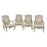 Suite of Four Louis XV-Style Polychrome Fauteuils