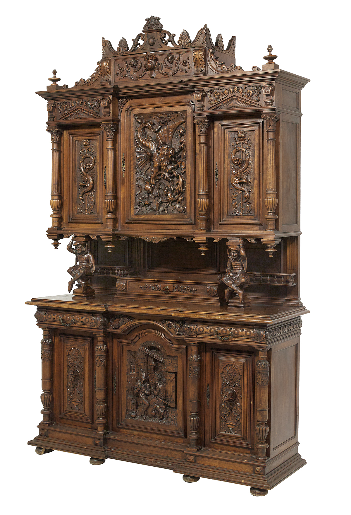 Impressive Continental Carved Walnut Breakfront - Image 2 of 4