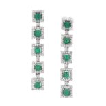 Pair of Emerald and Diamond Earrings