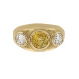 Yellow Sapphire and Diamond Ring