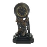 French Patinated Metal and Marble Figural Clock