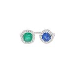 Sapphire & Emerald Between-the-Finger Ring