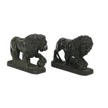 Pair of Serpentine Marble Medici Lions