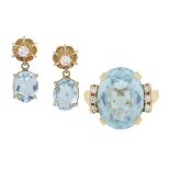 Blue Topaz Ring and Aquamarine Earrings