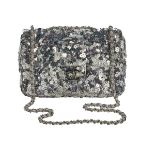 Chanel Silver Sequin New Mini Classic Flap Bag