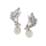 Pair of Diamond and Baroque Pearl Earrings