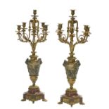 Pair of French Gilt-Bronze and Marble Candelabra