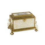 Rare Gilt-Brass and Opaline Glass Jewel Casket