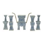 Five-Piece Blue and White Porcelain Garniture