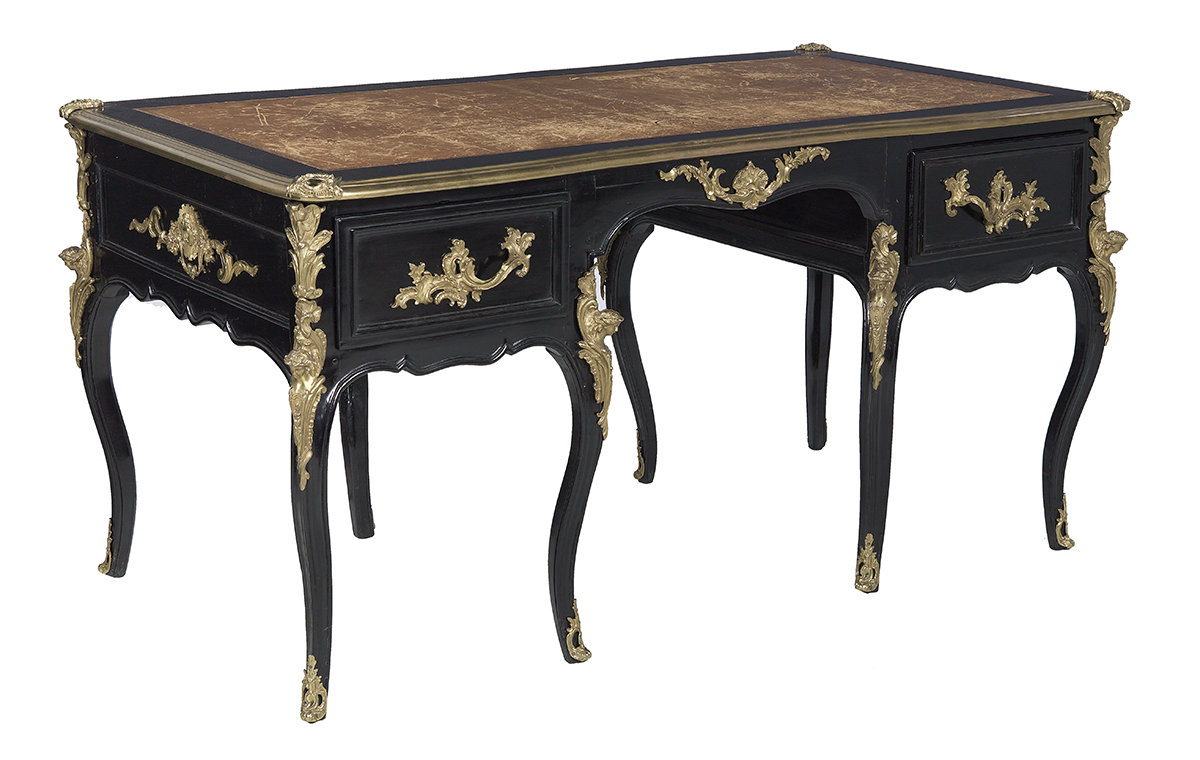 Louis XV-Style Ebonized Bureau Plat - Image 2 of 2