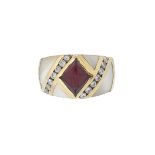 Garnet, Diamond and Mother-of-Pearl Ring