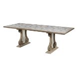 Florentine Steel-Inlaid and Elm Trestle Table