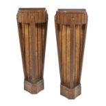 Pair of Art Deco Mahogany and Burlwood Pedestals