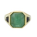 Gentleman's Emerald and Black Quartz Ring