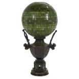 Patinated Bronze and Stained Glass Banquet Lamp