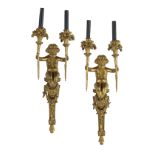 Pair of French Fin-de-Siecle Gilt-Bronze Sconces