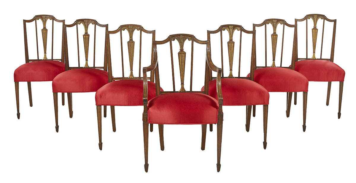 Seven Hepplewhite-Style Mahogany Dining Chairs