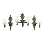 Three American Bronze Argand-Style Sconces