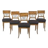 Five Biedermeier Fruitwood Dining Chairs