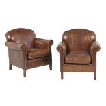 Pair of Leather-Upholstered Club Chairs