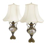 Pair of Sevres-Style Urns Mounted as Lamps