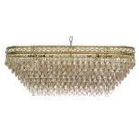 French Gilt-Brass and Crystal Oblong Chandelier