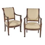 Pair of Restauration Carved Mahogany Fauteuils