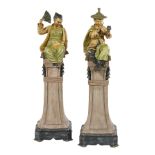 Pair of Chinoiserie Polychromed Figures on Stands