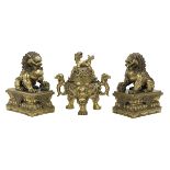 Chinese Incense Burner and Pair of Foo Dogs