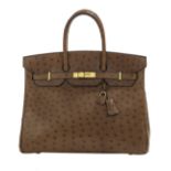 Hermes Fauve Ostrich "Birkin 35" Handbag