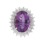 Large Amethyst and Diamond Ring